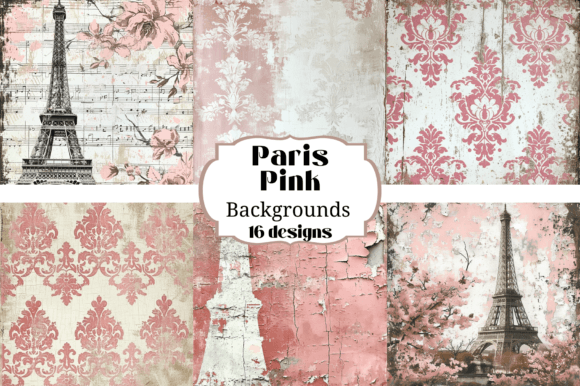 16 Pink Paris Digital Paper Backgrounds