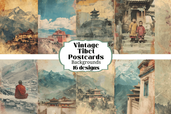16 Vintage Tibet Postcards: A Journey Through Time and Texture