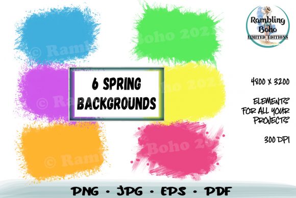 6 Spring Backgrounds: Hand-Drawn Digital Design Elements