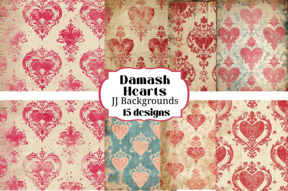 Elevate Your Designs: The Allure of 15 Damask Hearts Vintage Backgrounds