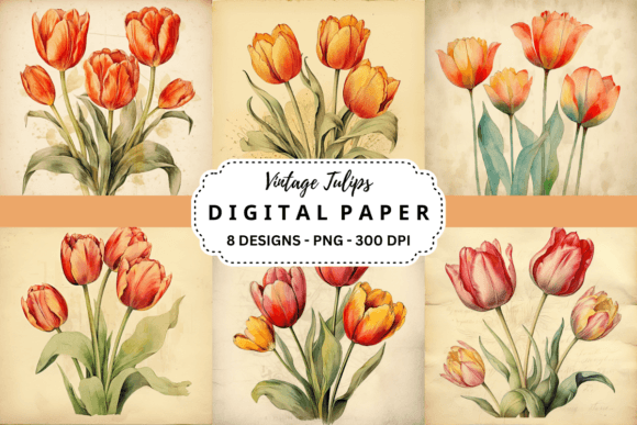 Elevate Your Projects with Vintage Tulips Watercolor Backgrounds