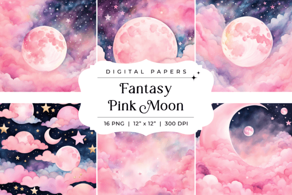 Enchanting Fantasy Pink Moon Backgrounds for Your Projects