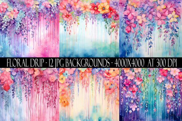 Floral Drip Backgrounds: Bold, Artistic Design Assets