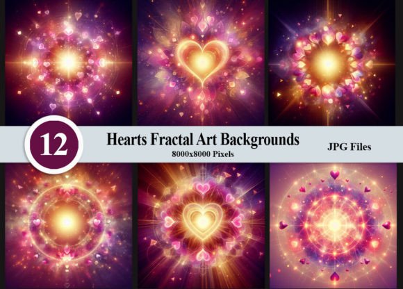 Hearts Fractal Art Backgrounds Gold Pink: Elegant Digital Backdrops