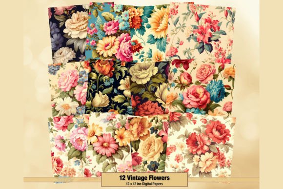 Vintage Floral Roses Digital Backgrounds for Crafters