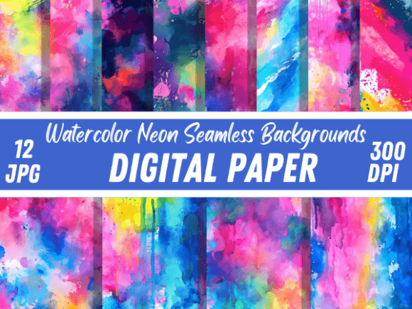 Watercolor Neon Seamless Backgrounds Set: A Modern Texture Toolkit